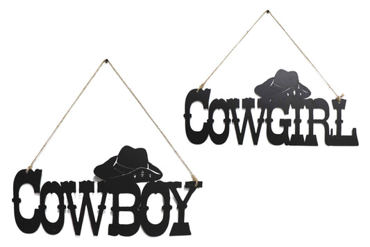 Metal Hanging Sign Cowboy/Cowgirl 50x21cm 2 Asstd