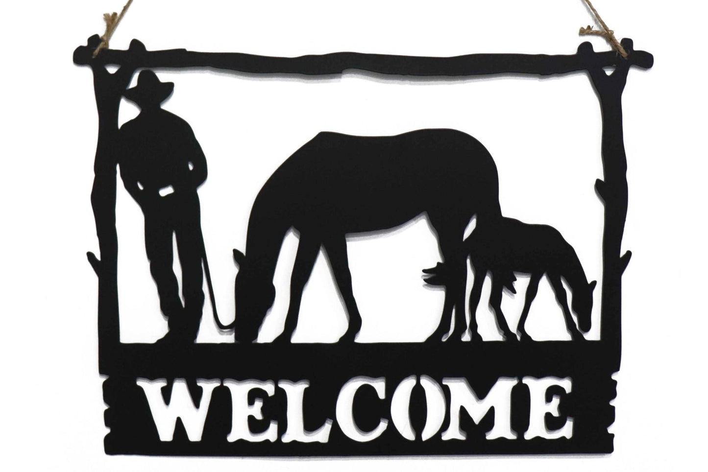 Metal Wall Art Cowboy Horse Welcome 36x49.5cm