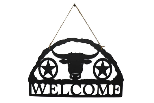 Metal Hanging Sign Bull Welcome 57x35cm