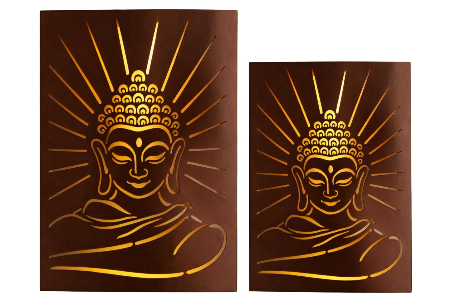 Solar Metal Wall Art Buddha Set of 2 50x35cm/40x30cm