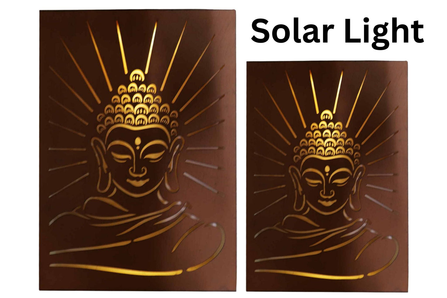 Metal Wall Art Solar 3D Buddah Set of 2 50x35cm/40x30cm