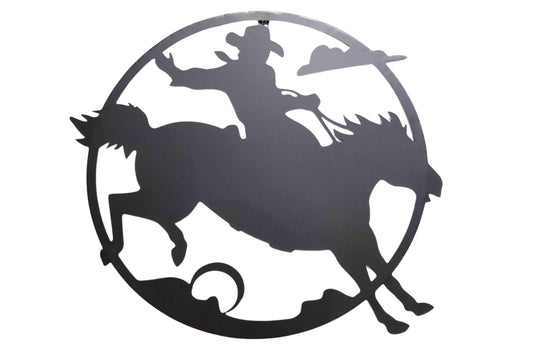Metal Wall Art Cowboy Horse 50cm Round