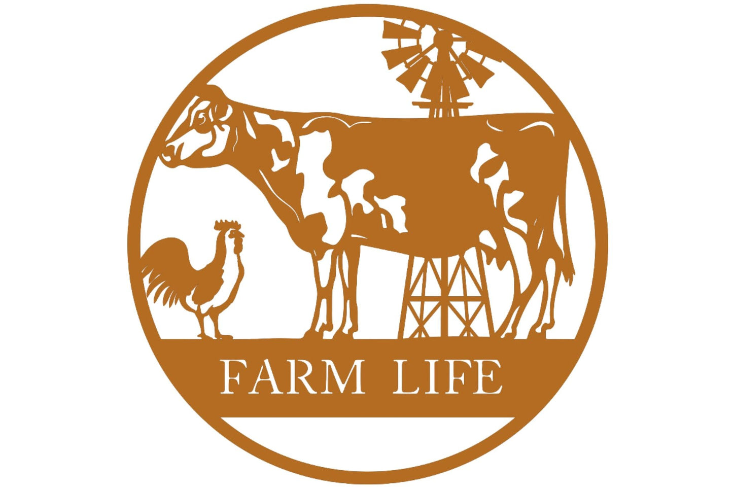 Metal Wall Art Cow Rooster Farm Life 62cm Round