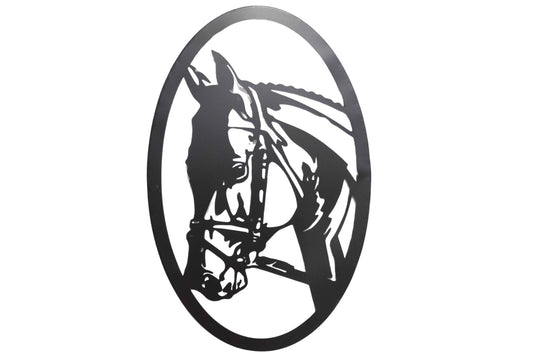 Metal Wall Art Horse Oval 60x40cm