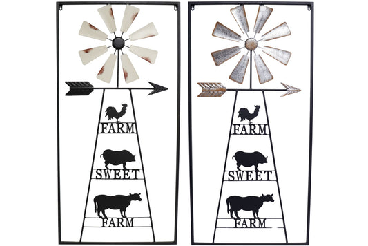 Metal Wall Art Windmill w/Farm Animals 122cm 2 Asstd