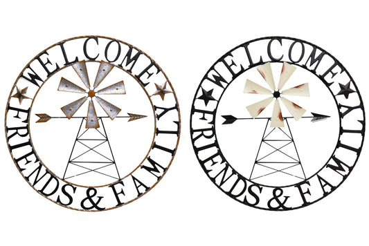 Metal Wall Art Windmill Welcome FriendsFamily 79cm 2 Asstd