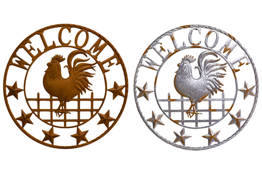 Metal Wall Art Welcome Rooster 63cm 2 Asstd