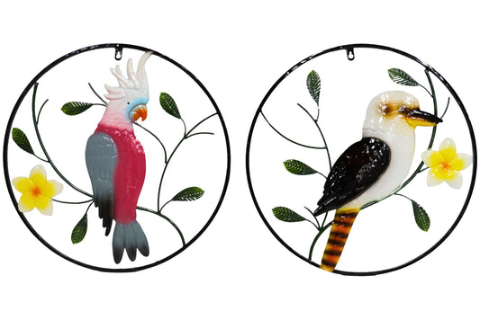 Metal Wall Art Kookaburra/Galah Round 50cm 2 Asstd