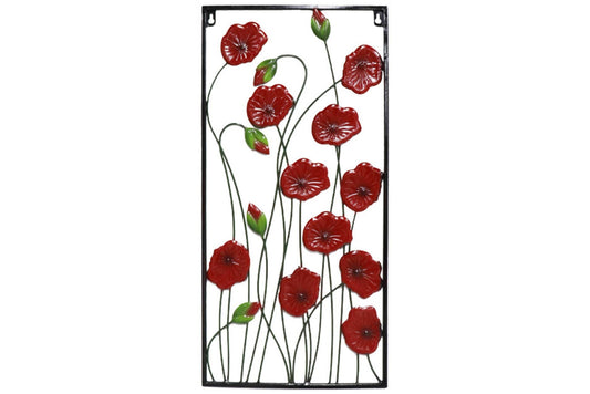 Metal Wall Art Poppy Flower Rectangular 66x32cm