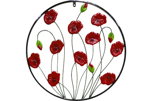 Metal Wall Art Poppy Flower Round 55cm