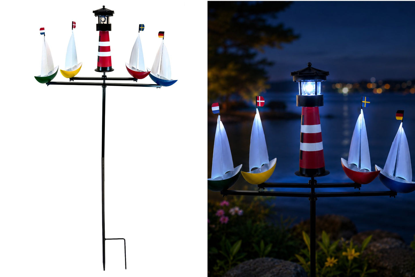 Metal Garden Spinner Boat Regatta Carousel w/Spinning Solar Light 142x59cm