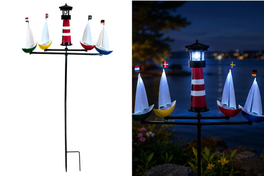 Metal Garden Spinner Boat Regatta Carousel w/Spinning Solar Light 142x59cm