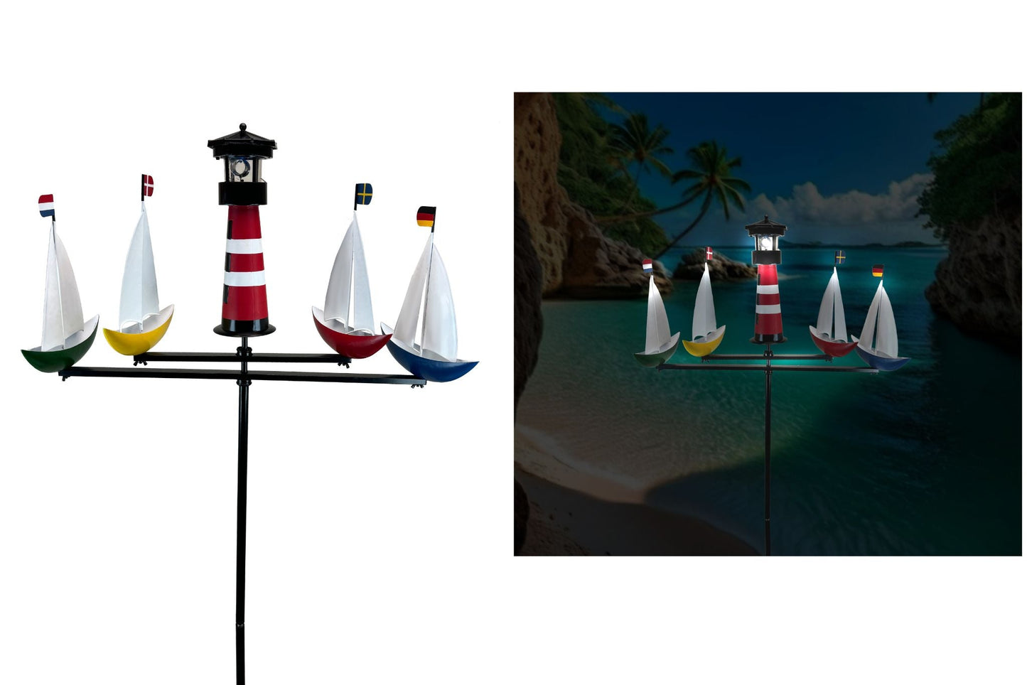 Metal Garden Spinner Boat Regatta Carousel w/Spinning Solar Light 142x59cm