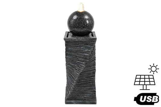 Solar/USB Modern Sphere Column Water Fountain 24x23.5x79cm