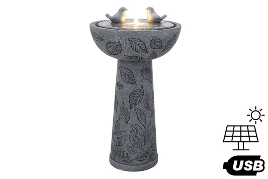 Solar/USB Bird & Leaf Pedestal Water Fountain 40.5x40.5x70cm