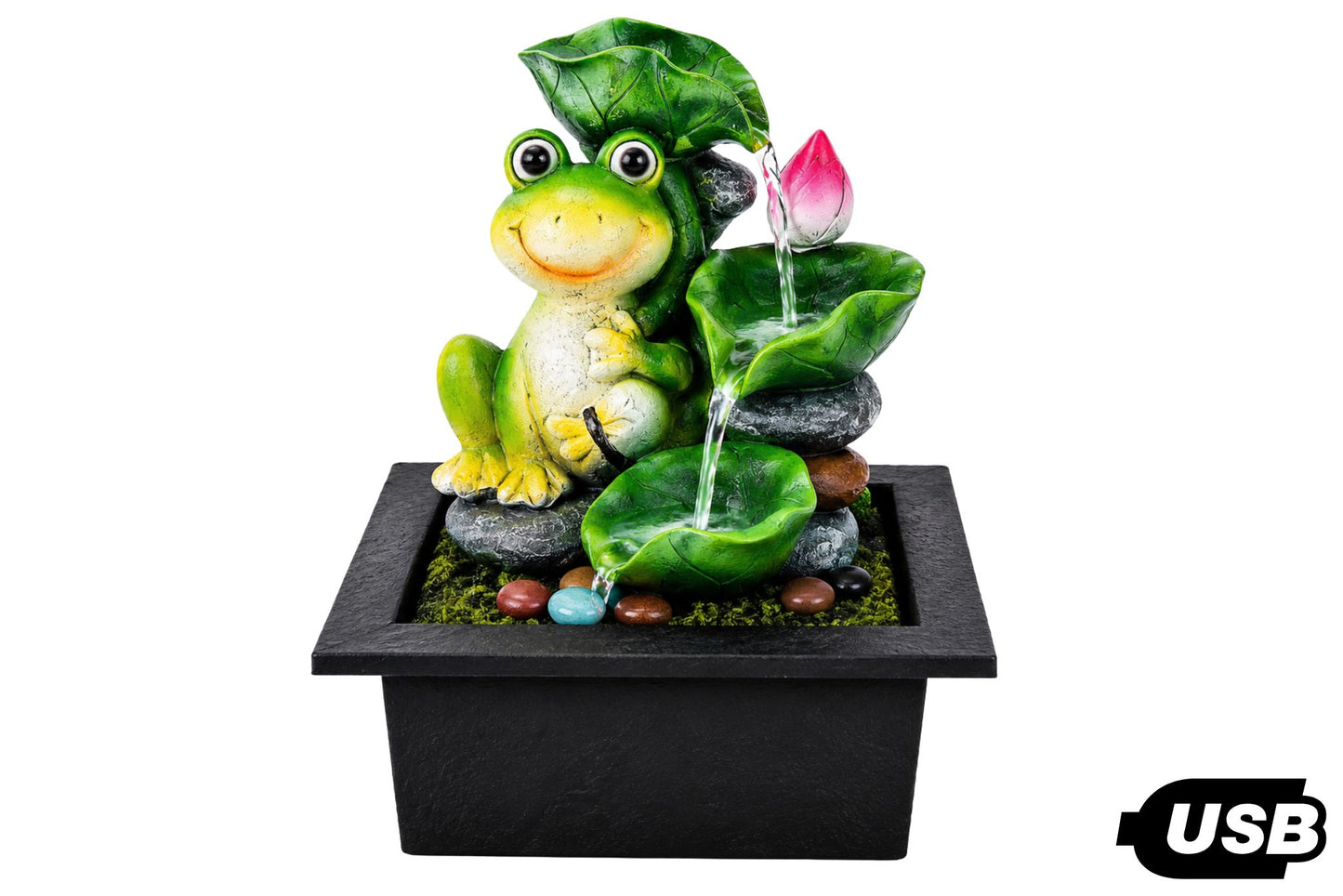 USB Frog & Lotus Leaf Cascading Water Fountain 21.5x18.8x28cm