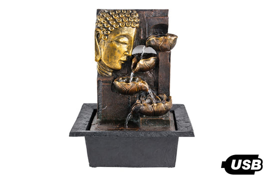 USB Buddha Lotus Cascading Water Fountain 30x24.2x39cm