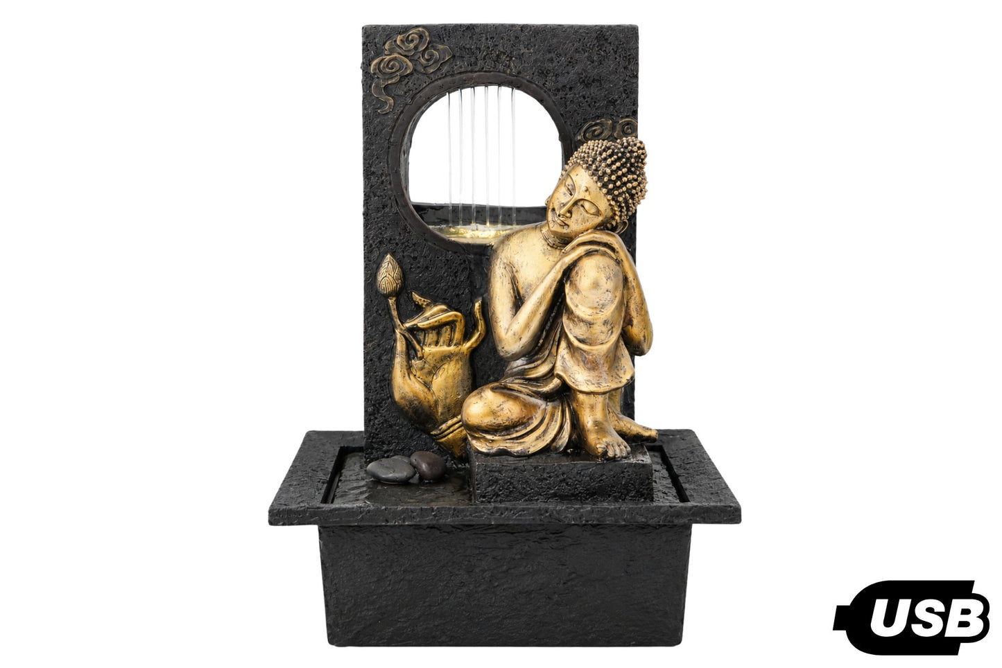 USB Resting Buddha Rainfall Water Fountain 30x24.2x39cm