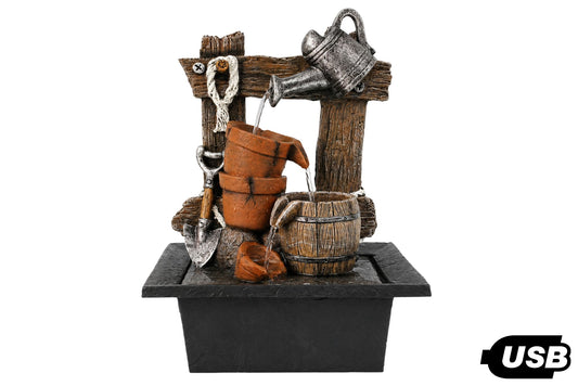 USB Rustic Garden Cascading Water Fountain 30x24.2x39cm