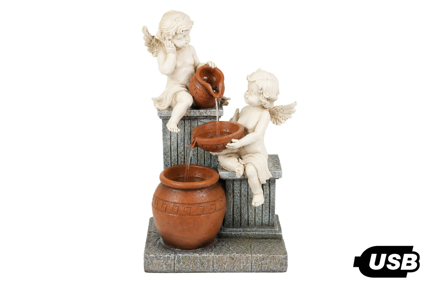 USB Cherub Angels Cascading Water Fountain 30x24.2x39cm
