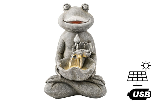 Solar/USB Frog & Lotus Illuminated Water Fountain 33x28x48.5cm