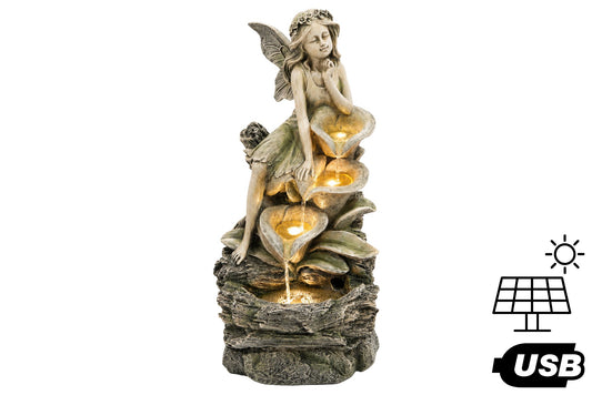 Solar/USB Fairy Flower Cascading Water Fountain 36x28x58cm