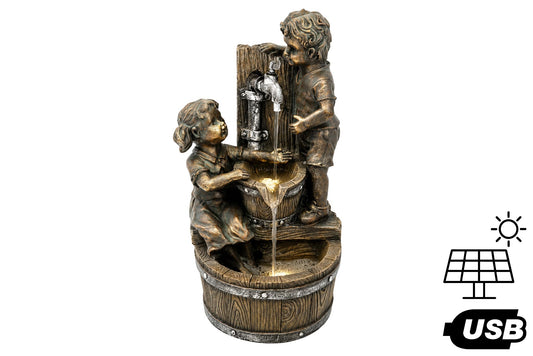 Solar/USB Children at the Garden Tap Water Fountain 29x23.5x53.2cm