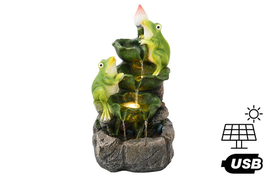 Solar/USB Two Frogs Lotus Cascade Water Fountain 28x25x54.8cm