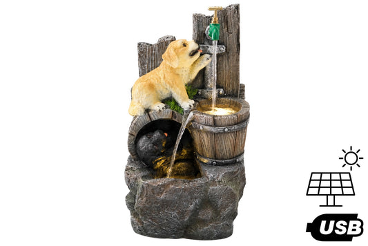 Solar/USB Puppies at the Garden Tap Water Fountain 28x22.5x49.5cm