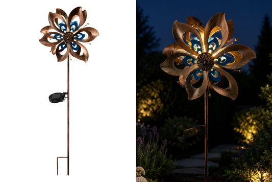 Metal Garden Spinner Blue Copper w/Solar Light 90x24cm