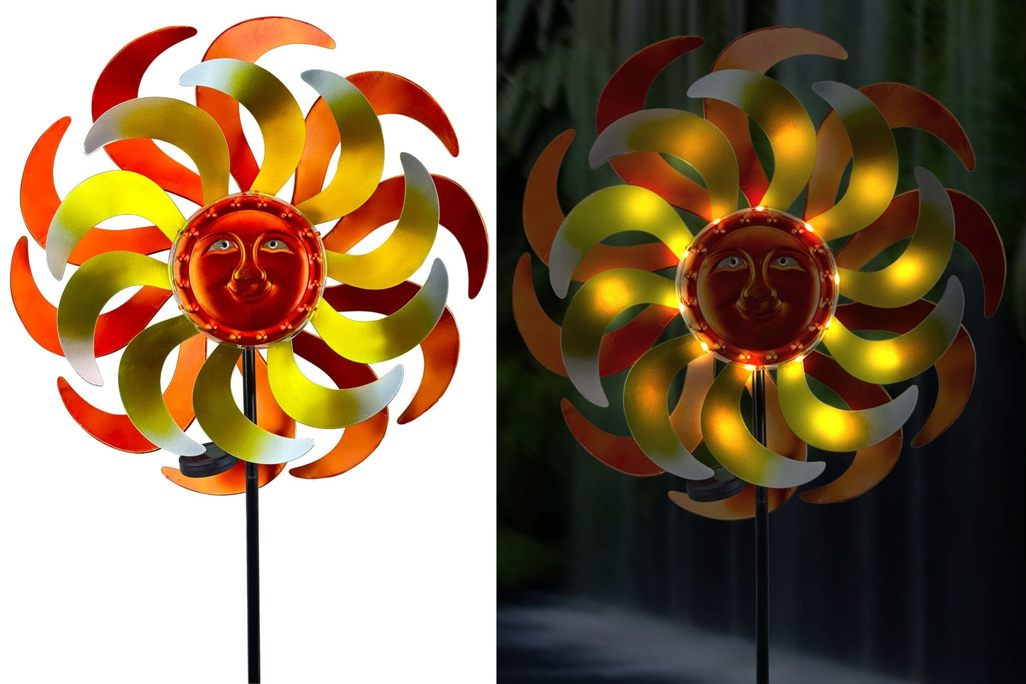 Metal Garden Spinner Solar Sun w/Solar Lights 180x55cm