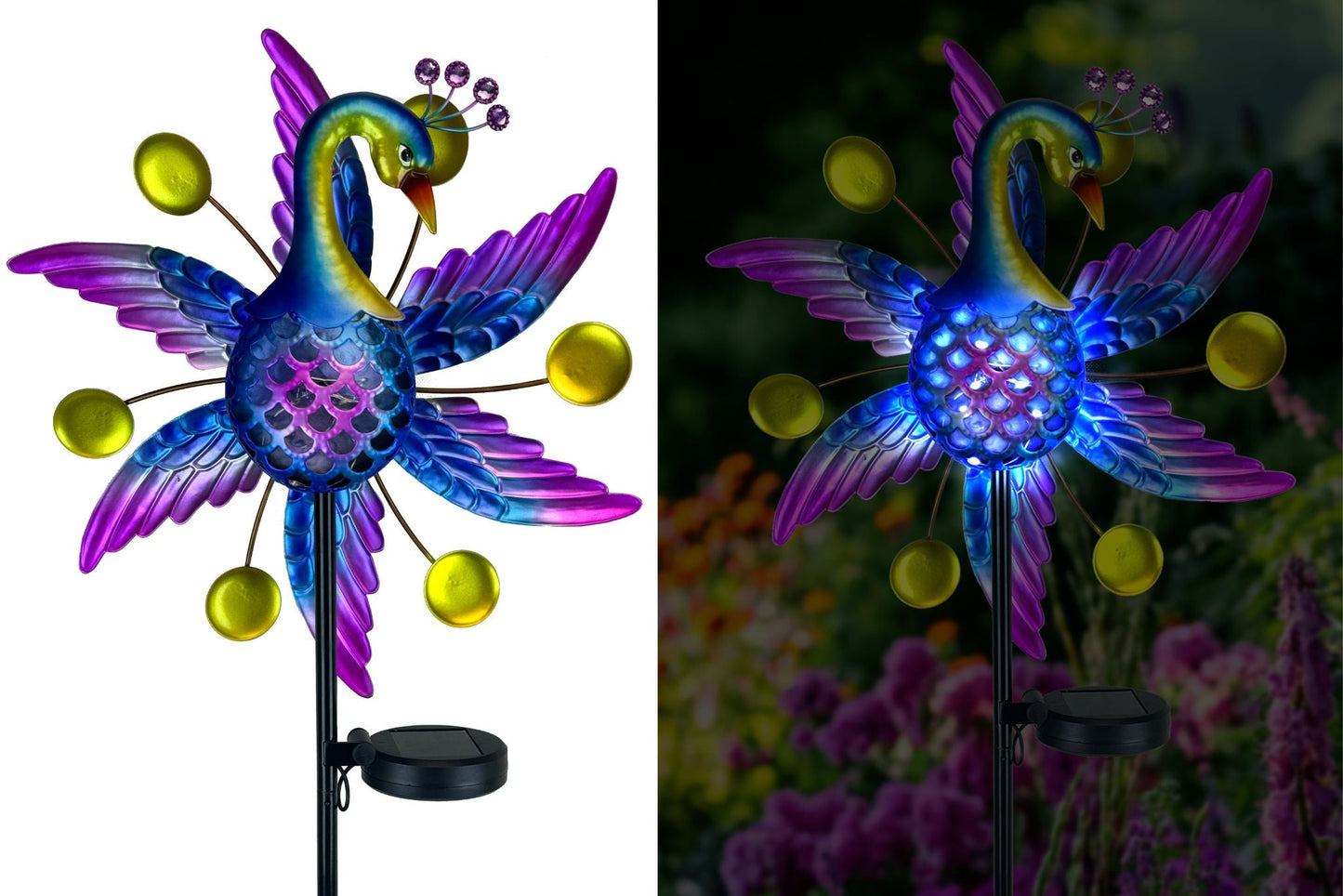Metal Garden Spinner Peacock w/Solar Light 105x36cm