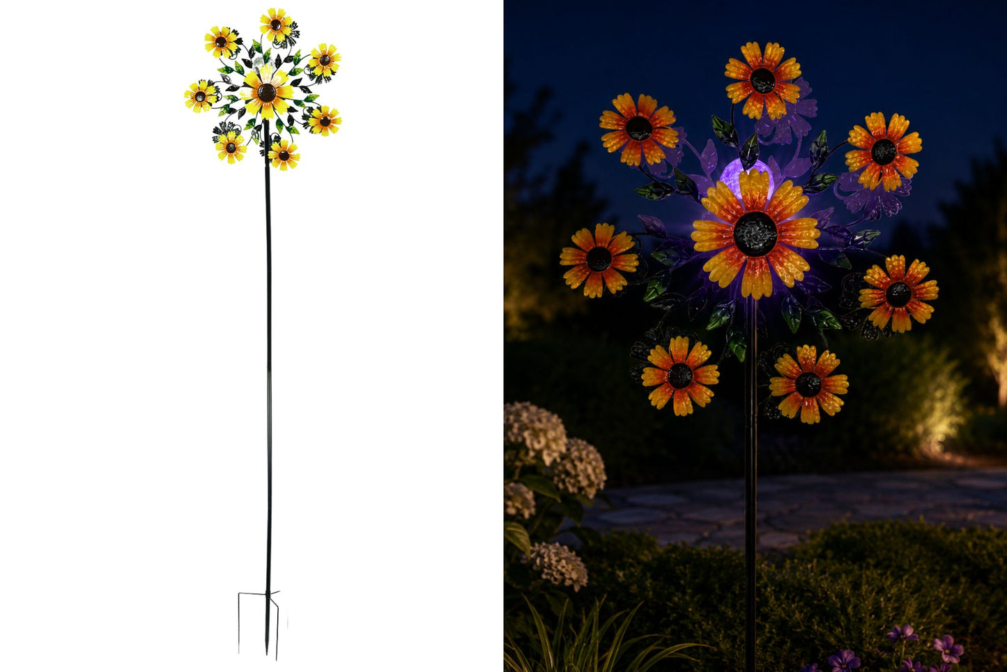 Metal Garden Spinner Sunflower w/Solar Light 210x55cm