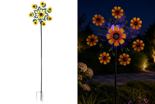 Metal Garden Spinner Sunflower w/Solar Light 210x55cm