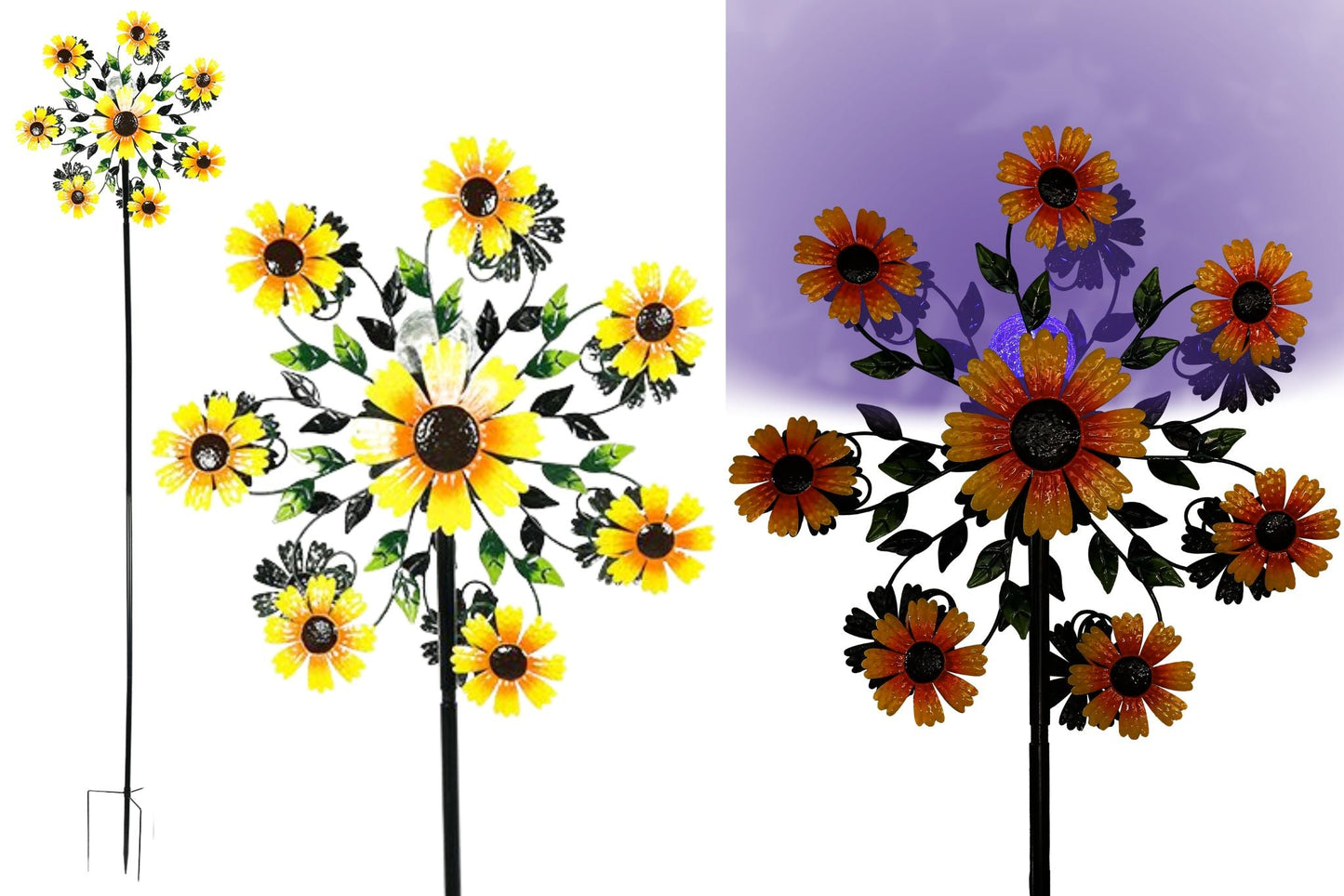 Metal Garden Spinner Sunflower w/Solar Light 210x55cm