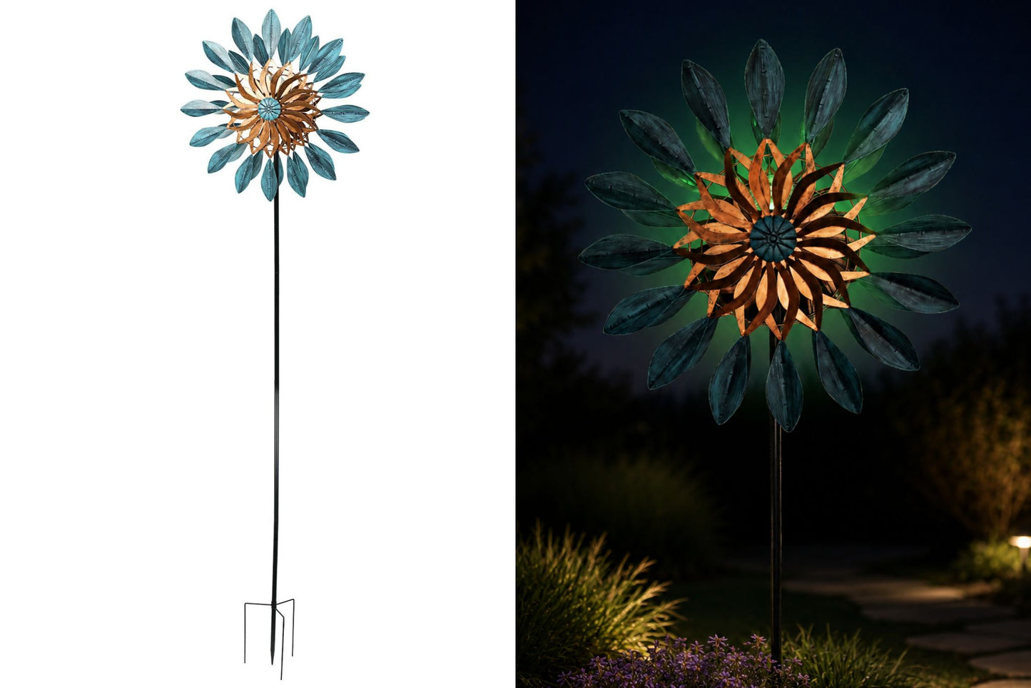 Metal Garden Spinner Blue/Gold w/Solar Light 210x63cm
