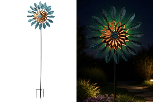 Metal Garden Spinner Blue/Gold w/Solar Light 210x63cm