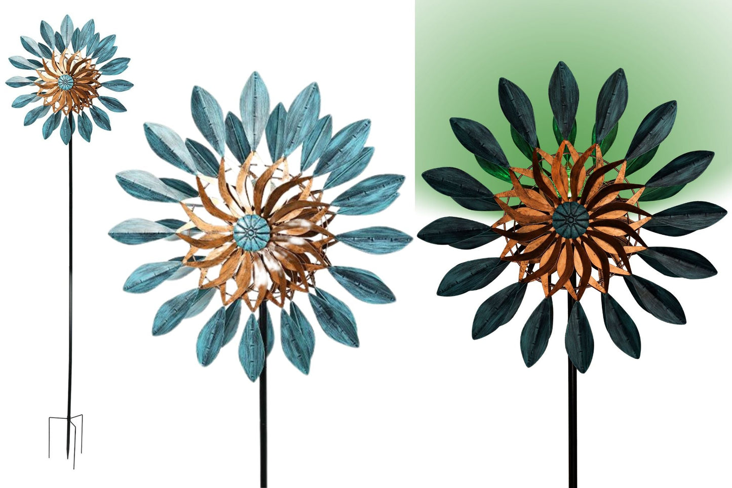Metal Garden Spinner Blue/Gold w/Solar Light 210x63cm