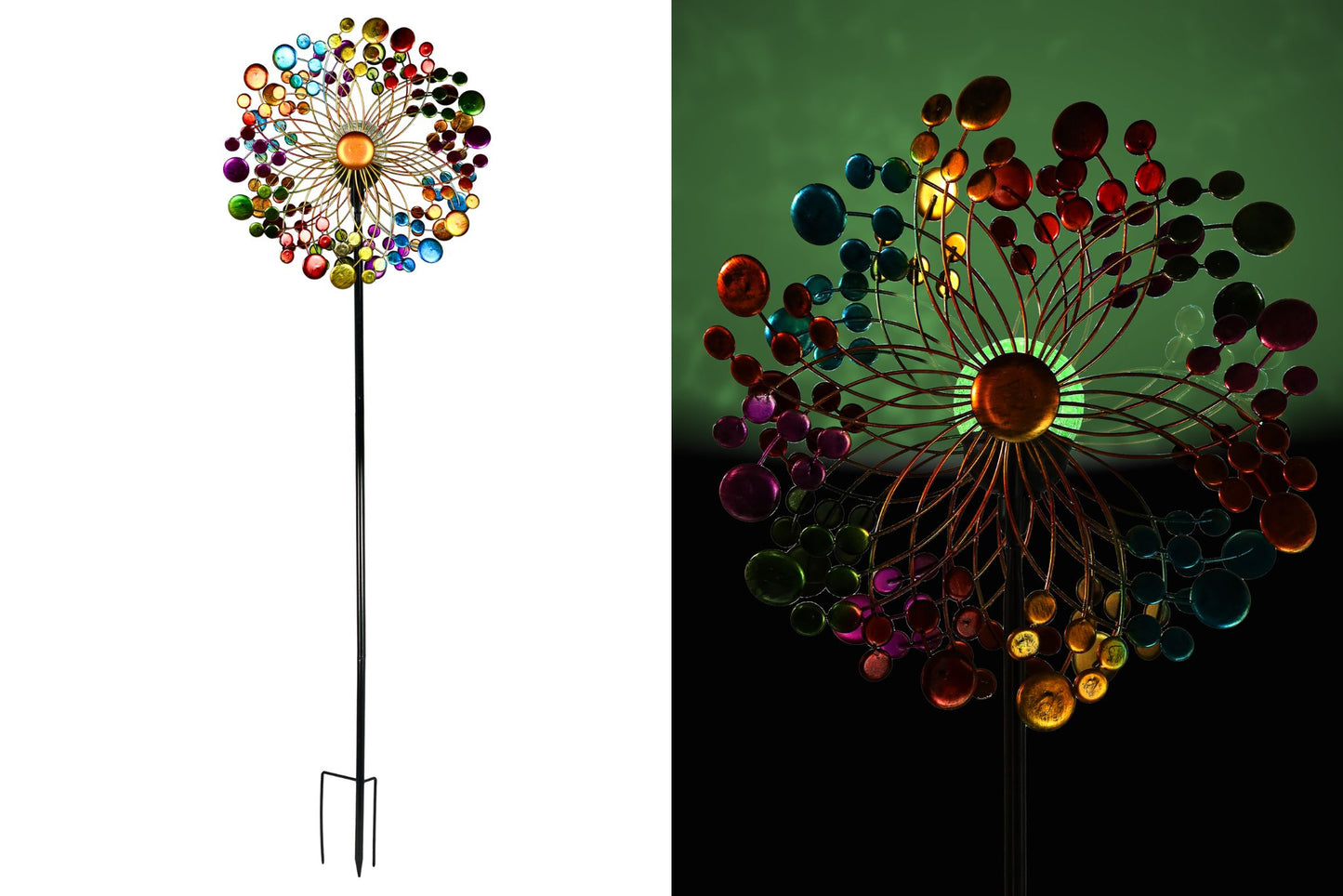 Metal Garden Spinner Multi-Colour w/Solar Light 152x37cm