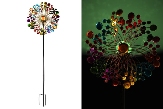 Metal Garden Spinner Multi-Colour w/Solar Light 152x37cm