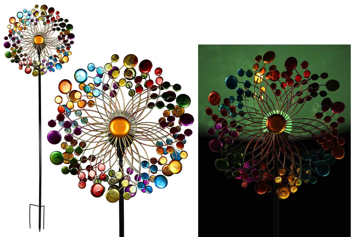 Metal Garden Spinner Multi-Colour w/Solar Light 152x37cm