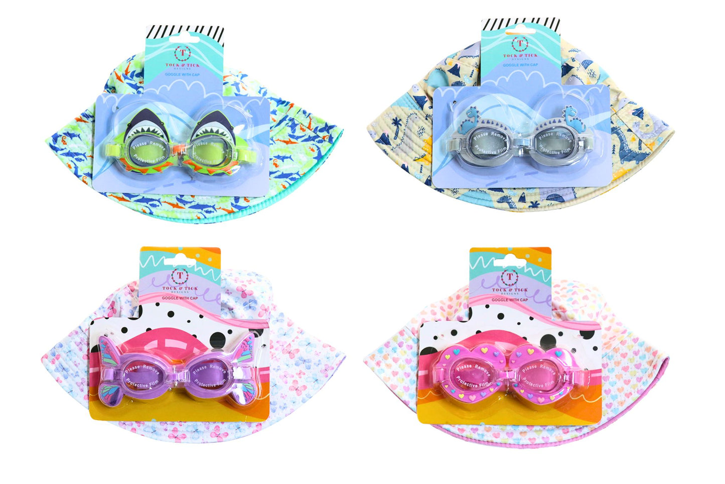 Kids Hat & Swimming Goggles Set 4 Asstd