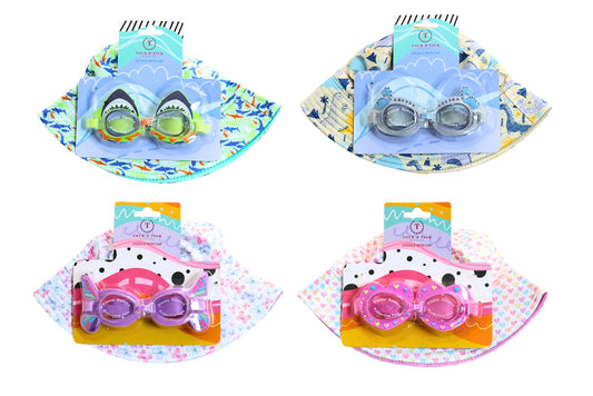 Kids Hat & Swimming Goggles Set 4 Asstd