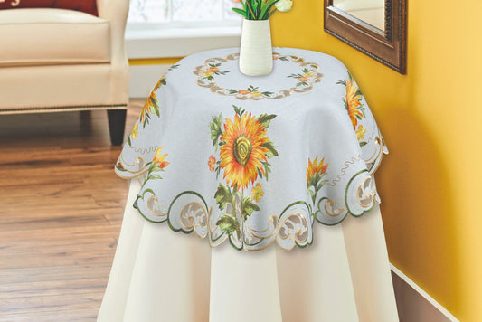 Embroidered Table Cloth 85x85cm Round Sunflower