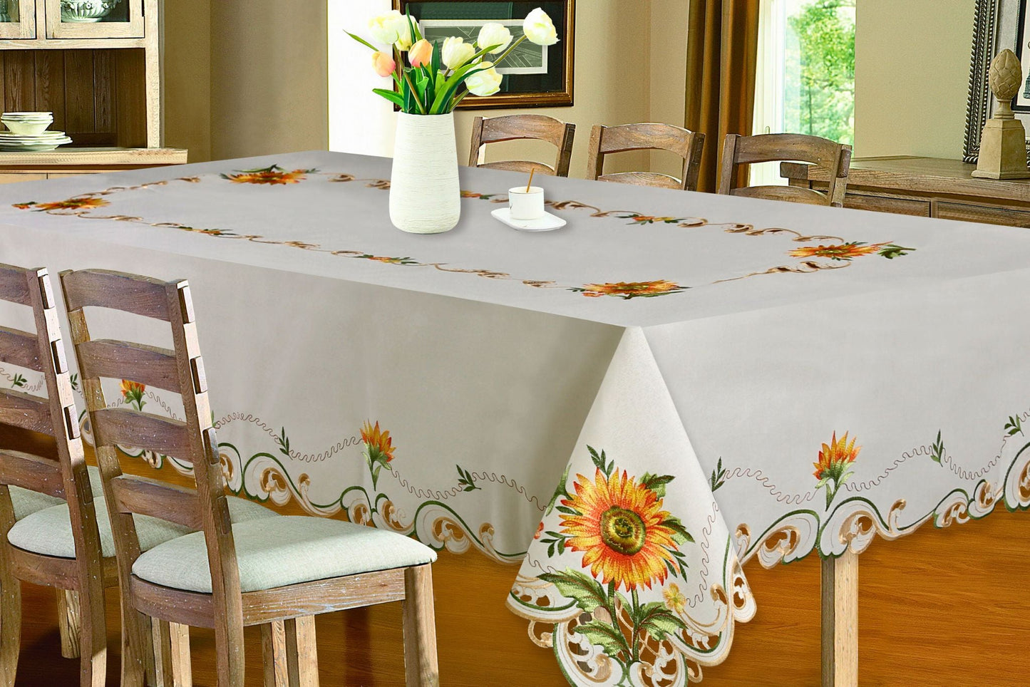 Embroidered Table Cloth 220x150cm Rect. Sunflower