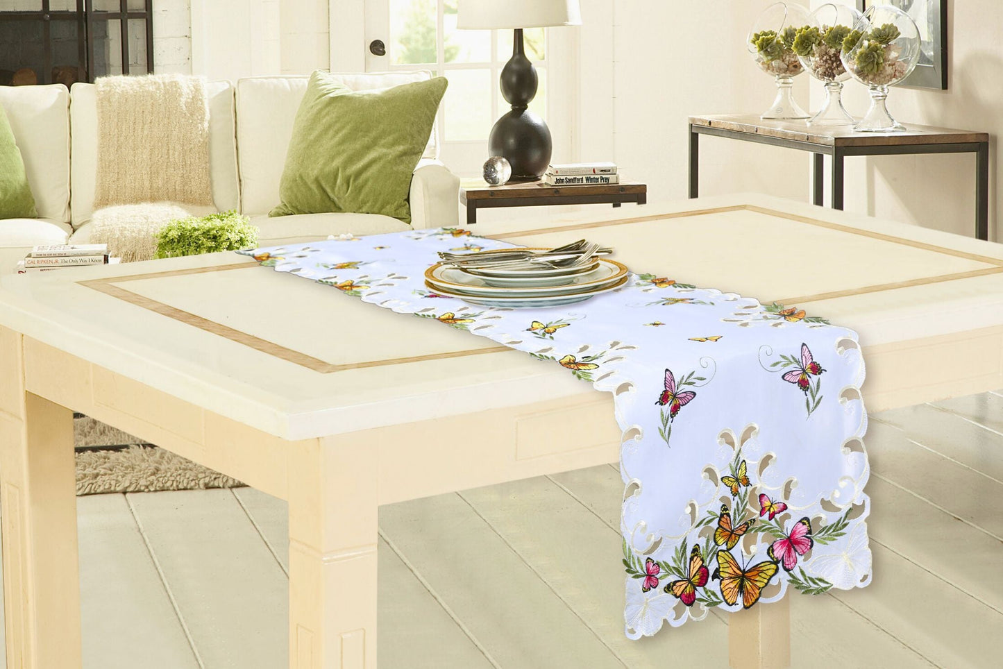 Embroidered Table Runner 180x40cm Butterfly