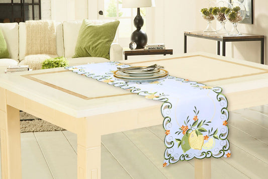 Embroidered Table Runner 180x40cm Lemon