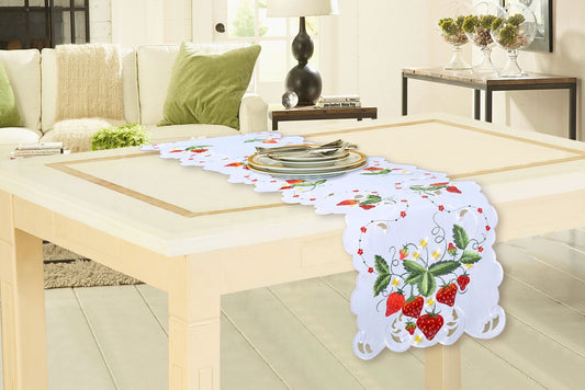 Embroidered Table Runner 180x40cm Strawberry