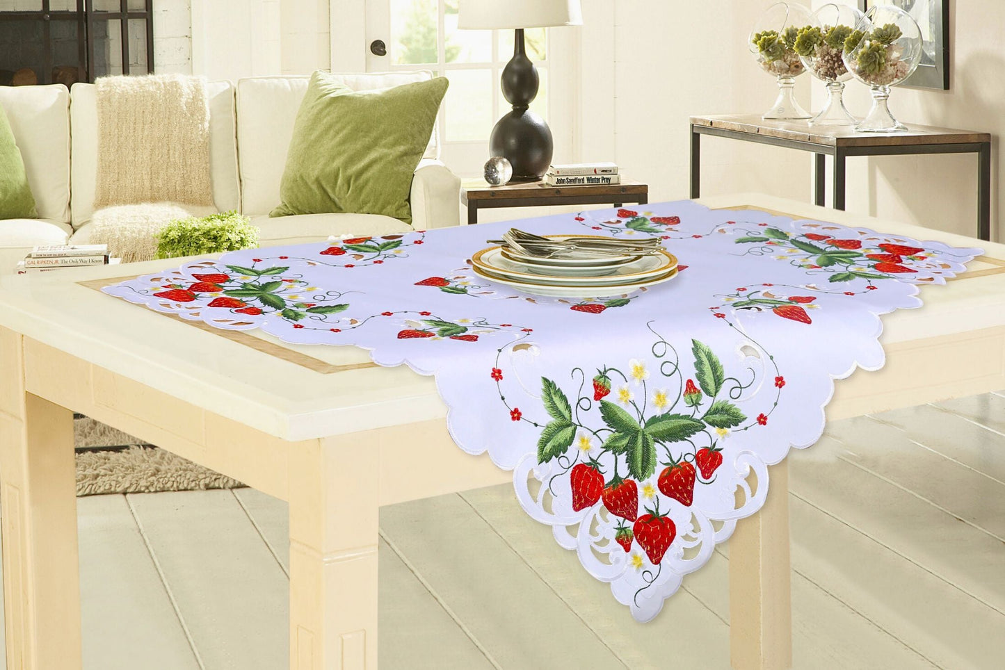 Embroidered Table Cloth 85x85cm Square Strawberry