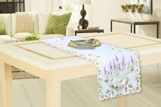 Embroidered Table Runner 180x40cm Lavender
